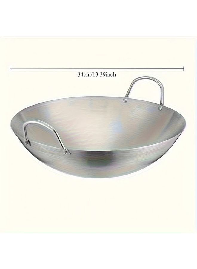 Thickened Stainless Steel Sandpaper Wok 12 6 Inch Frying Pan Dual Handle Even Heat Distribution - Image 5
